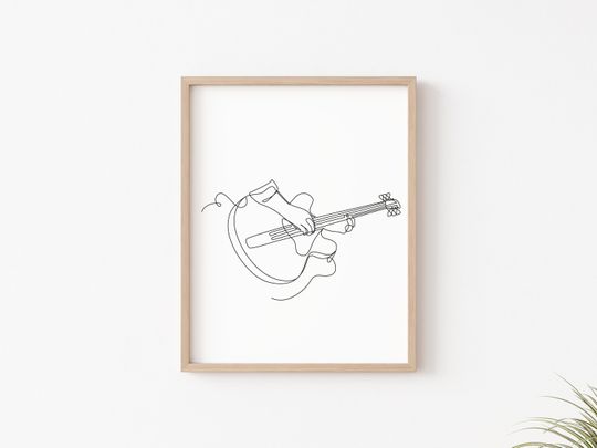 Guitar Music One Line Drawing Wall Art Decor Poster