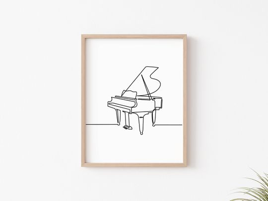 Piano Music One Line Drawing Wall Art Decor Poster