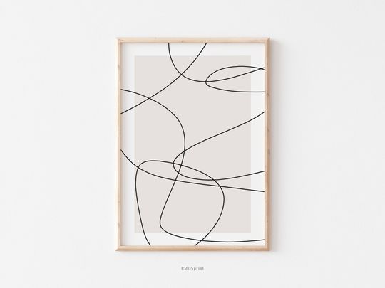 Minimal Line Art, Beige Black Abstract Lines Shapes Wall Art Poster