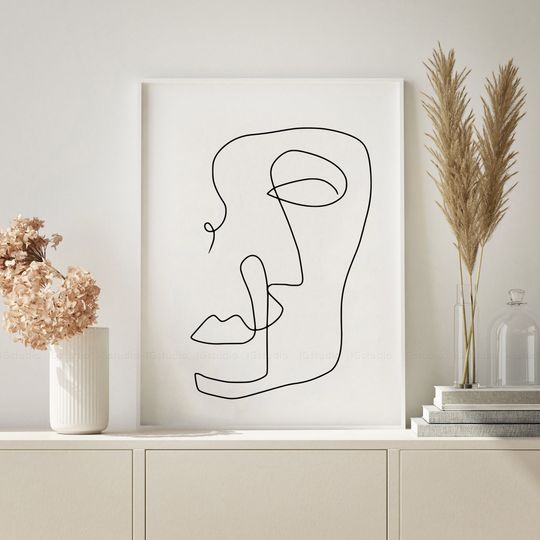 Abstract One Line Drawing Face, Continuous line, Minimalist Poster
