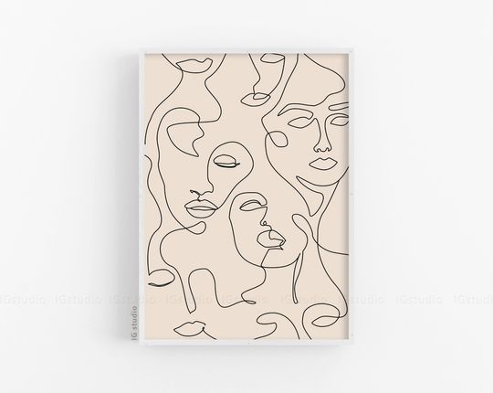 Abstract Line Art Face Poster, Woman One Line Drawing Poster, Continuous line, Female
