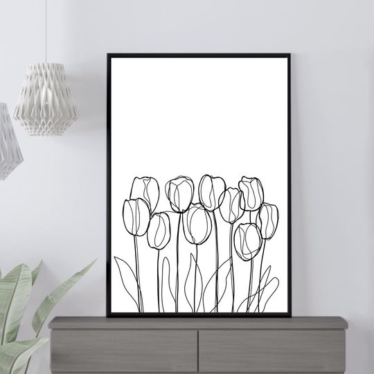 Tulip Flowers Line Art, Wall Art, House Dcor, Minimalist