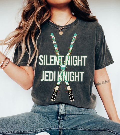 Disney Star Wars Christmas Silent Night Jedi Knight Lightsabers T-Shirt