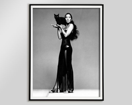Vintage Cher Poster, Black and White Feminist Wall Art Fashion Photography