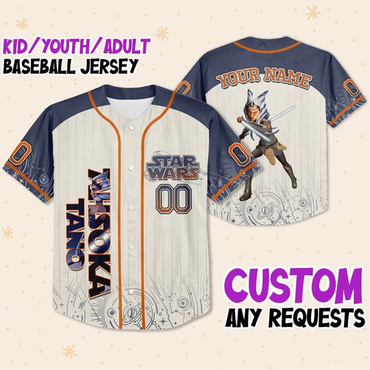 Custom Star Wars Ahsoka Tano Navy Baseball Jersey