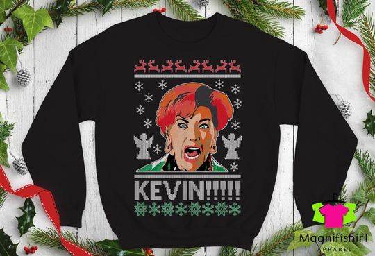 Kevin!!!! Ugly Christmas Sweater. Unisex Funny home alone kate Parody xmas movies party gift Crewneck sweatshirt