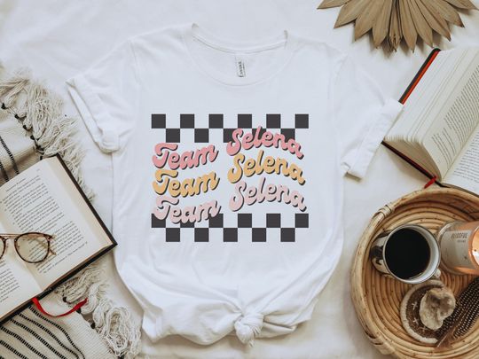 Team Selena Tshirt | Retro Checkered Shirt | Selena Gomez Shirt | Boho Wavey Graphic Tee Shirt | Retro Graphic Shirt | Cute Graphic Shirt