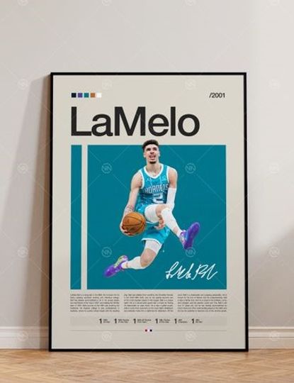 LaMelo Ball Poster, Charlotte Hornets, Sports Poster, Mid Century Modern, NBA Fans, Basketball Gift, Sports Bedroom Posters