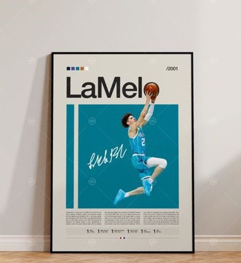 LaMelo Ball Poster, Charlotte Hornets, NBA Poster, Sports Poster, Mid Century Modern, NBA Fans, Basketball Gift, Sports Bedroom Posters