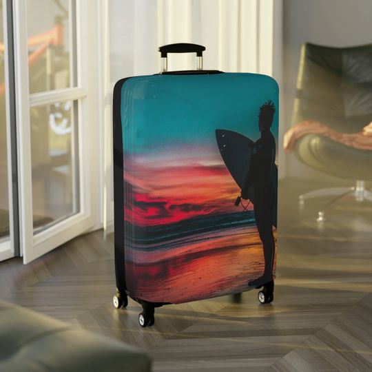 Travel in Style with our Ocean Sunset Surf Luggage Cover