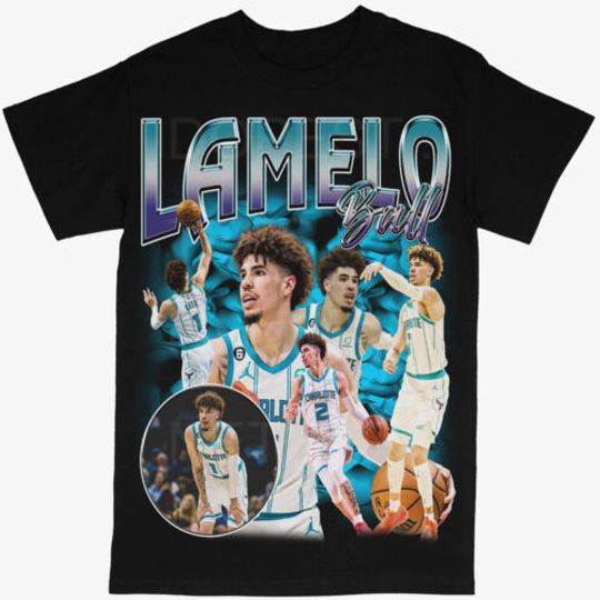 Lamelo Ball Charlotte Hornets Basketball Tee Black Crew T-Shirt