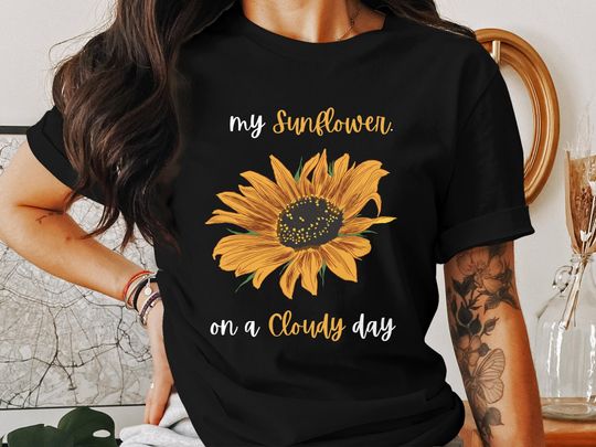 Sunflower shirt for women, Colorful plant print tee Nature inspired sunflower plant shirt plant t-shirt gift for plant lady best tshirt