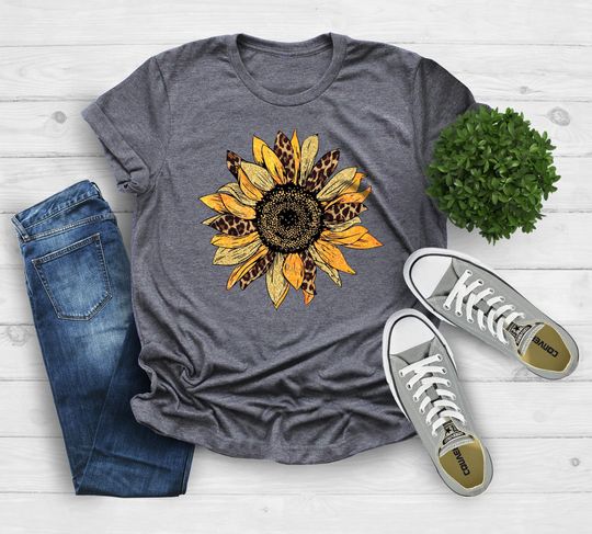 Leopard Sunflower Shirt, Sunflower Shirt, Leopard Print Shirt, Sunflower Mothers Day Gift Shirt, Womens Flowers Gift Shirt, Botanical Shirt