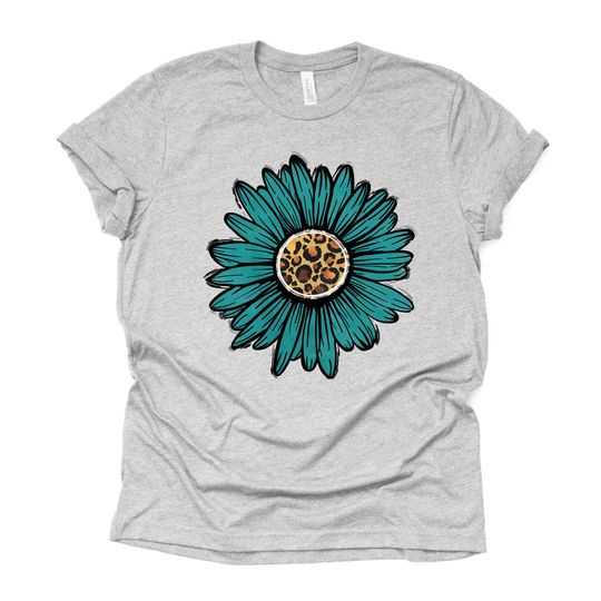 Sunflower Tee, Super Cute Teal with Leopard Print Sunflower Design on premium unisex shirt