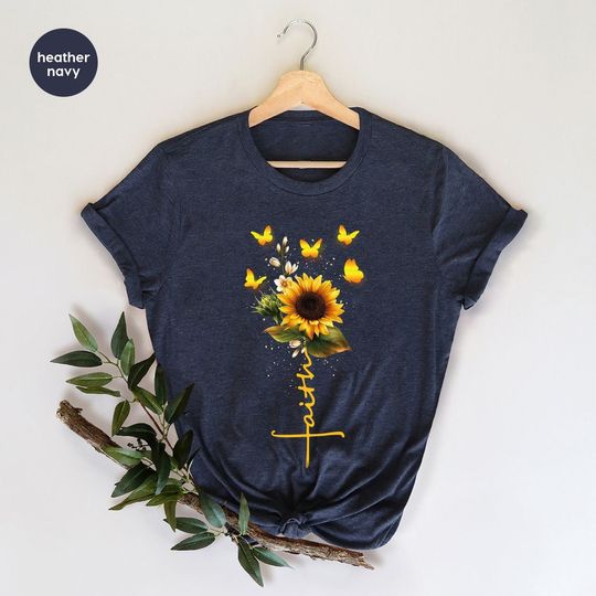 Christian Shirts, Religious Gifts, Faith Crewneck Sweatshirt, Christian Gifts, Sunflower Graphic Tees, Shirts for Women, Gifts for Her