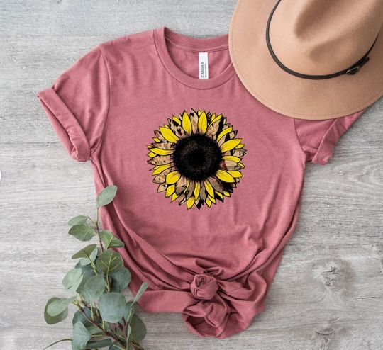 Sunflower Mothers Day Gift Shirt,Sunflower Mom Shirt, Sunflower Shirt, Leopard Print Shirt, Botanical Shirt