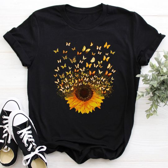 Sunflower Butterfly Shirt, Sunflower Tee, Butterfly Shirt, Flower Shirt, Sunflower Tshirt, Floral Shirt, Floral Tee, Gift For Her