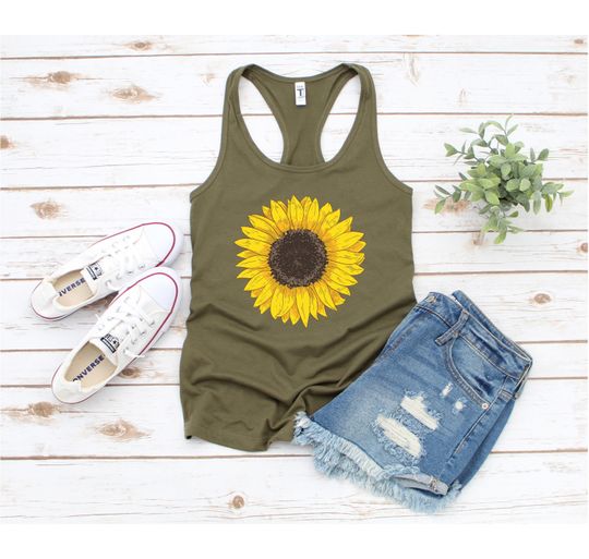 Sunflower Tank Top, Sunflower Tank Tops for Women, Womens Summer Tops, Gardening Tank Top