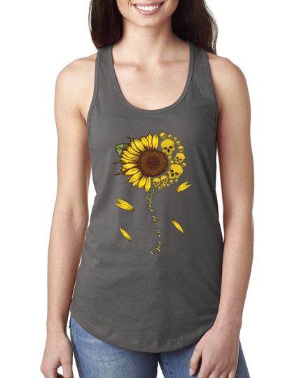 You Are My Sunshine Skull And Sunflower  Ladies Racerback Tank Top