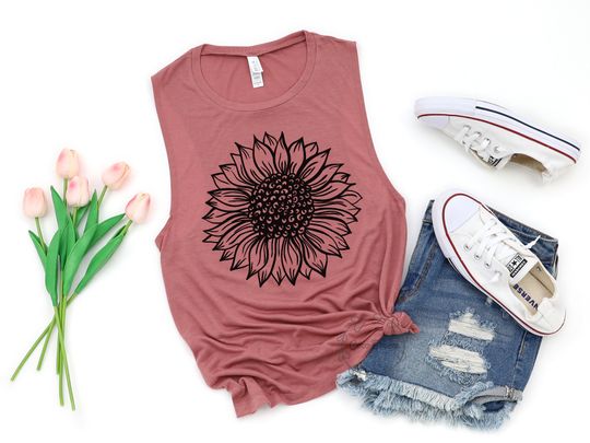 Sunflower - womens muscle tank. sunflower shirt, floral shirt, indie shirt