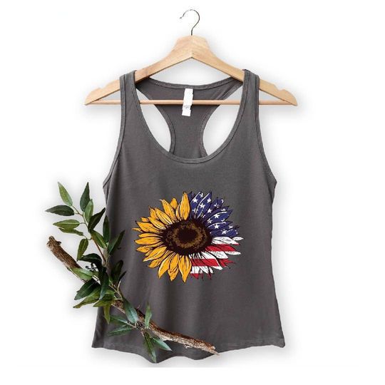 4th Of July Flag Gift, USA Flag Flower Tank Top, Gift For American, America Sunflower Tank Top, Freedom Tank Top