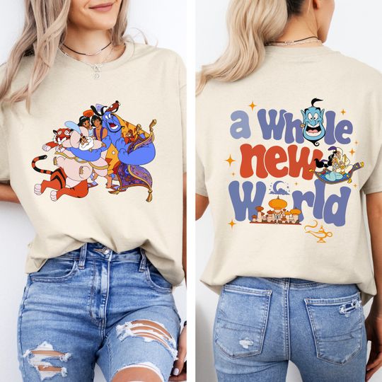 Two Sided Disney Aladdin Characters A Whole New World T-Shirt