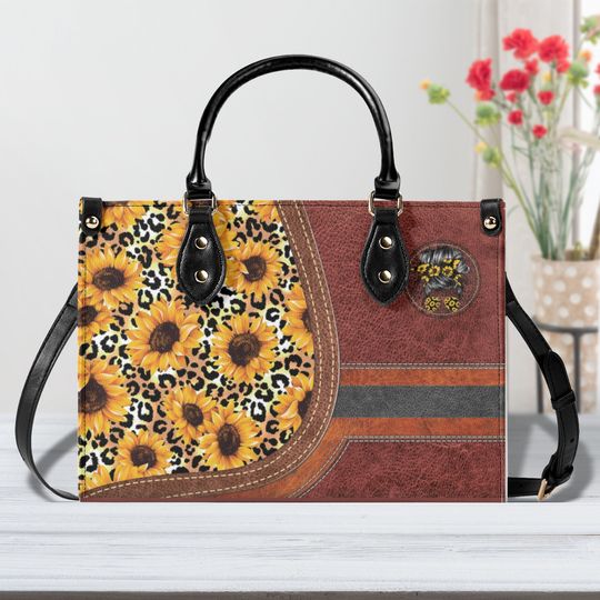 Sunflower Leather Bag, Sunflower Handbag ,Tote Bag, Leather Tote For Women Leather handBag,,Handmade Bag,Custom Bag,Vintage Bags