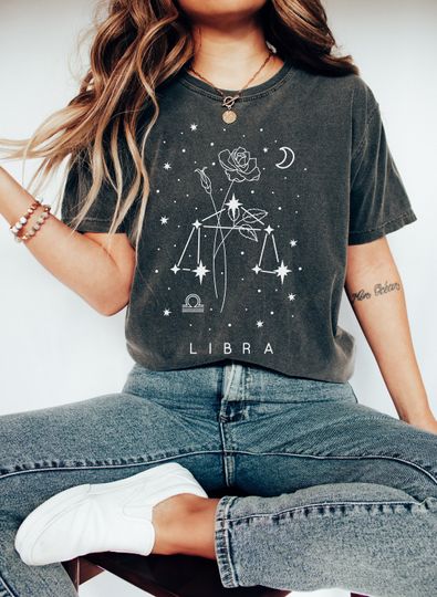 Libra Zodiac Shirt, Libra Botanical Constellation Shirt, Libra Birthday Gift