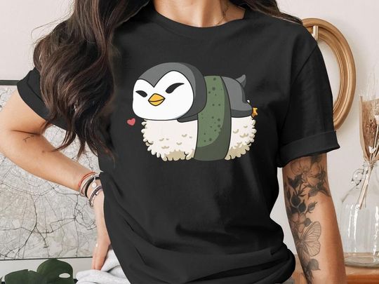 Cute Sushi Penguin T-Shirt, Japanese Anime Gift, Kawaii Penguins Shirt