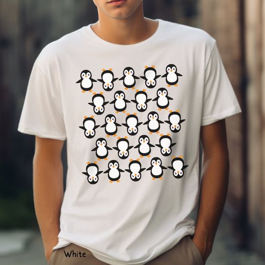Penguin Pattern T-Shirt, Multiple Funny Penguin Shirt, Cute Penguin Lovers T-Shirt