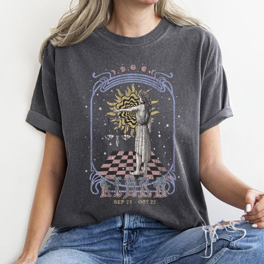 Libra Zodiac Vintage Tee, Celestial Libra Shirt, Birthday Gift, Gift For Her
