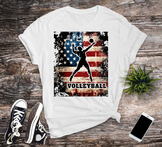 Patriotic Volleyball Player T-Shirt, USA Flag Sports Tee, Men's Women's Graphic Shirt