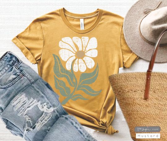 Boho Daisy ~ Flower Tee Shirt, Botanical Tee, boho Tee