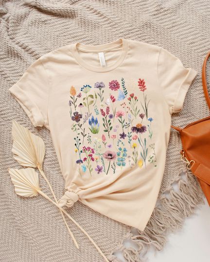 Wildflowers Tshirt Floral T shirt Pressed Flowers Tee