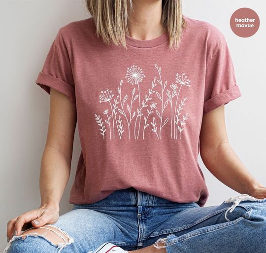 Minimalist T-Shirts, Gifts for Women, Flowers Crewneck