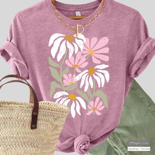 Pastel Garden ~ Flower Tee Shirt, Botanical Tee, Boho Tee