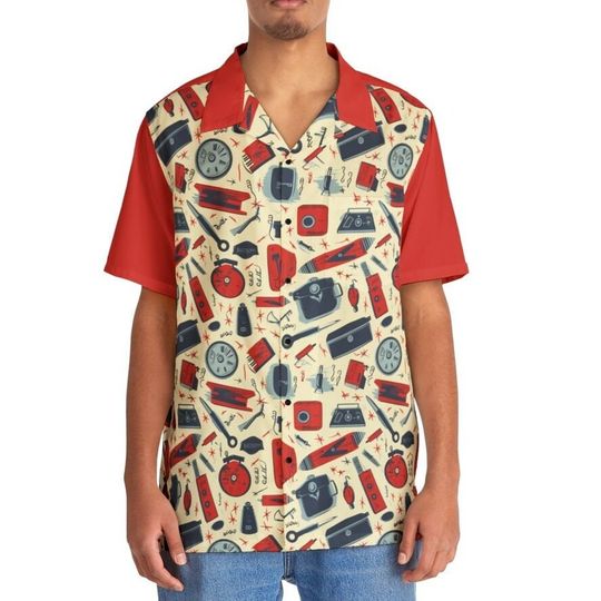Retro Hawaiian Shirt, 1950s Vintage-inspired Bowling Shirt