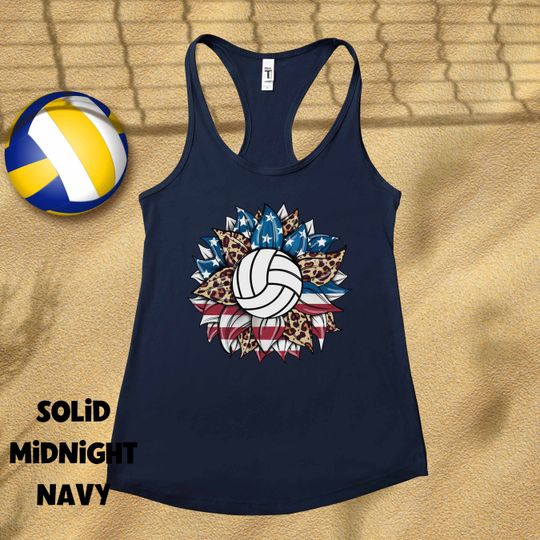 Fourth of July Volleyball Tank Top, Women's Sand Volleyball Tournament, American Flag Sunflower, USA Volleyball Top, 4th July Volleyball Top
