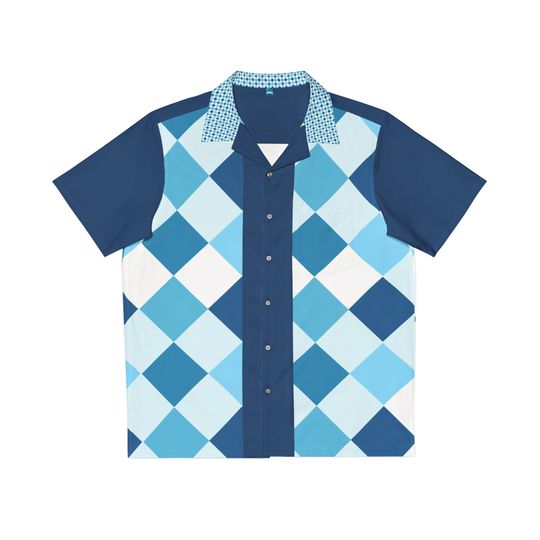 Blue Checkerboard Vintage-inspired Hawaiian Shirt, 1950s style