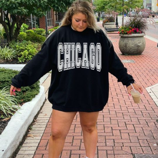 Vintage Chicago Varsity Sweatshirt,College Student Sweater Chicago Gifts