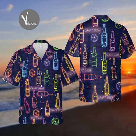 New! Neon Beer Pattern Hawaiian Shirt, Beer Lovers