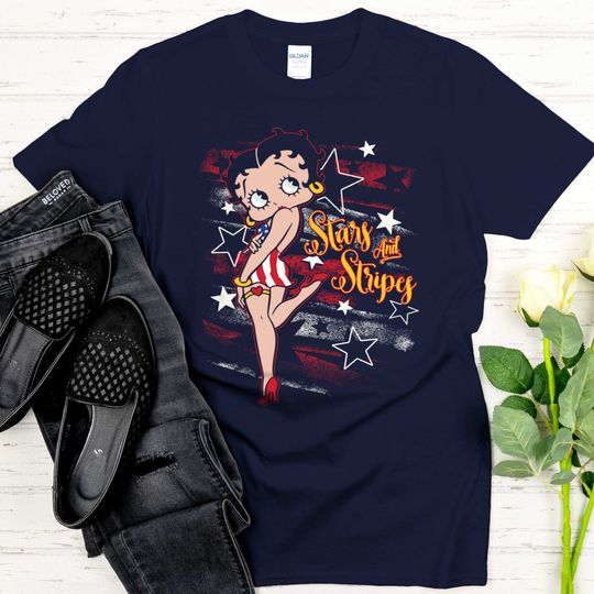 Betty Boop Tee, Stars & Stripes Betty T-Shirt, Officially Licensed Betty Boop Merchandise