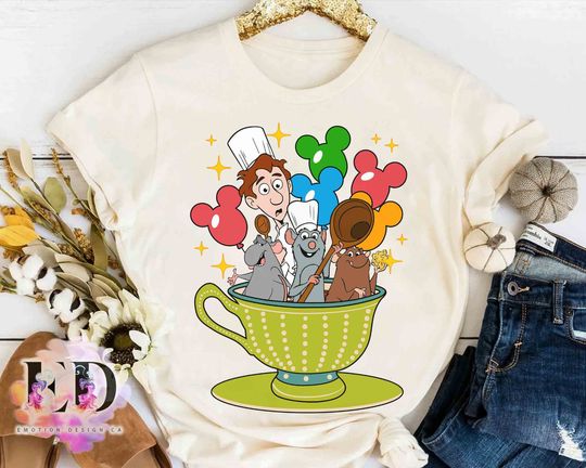 Disney Ratatouille Group Mickey Balloon Tea Cup Shirt, Vacation Gift