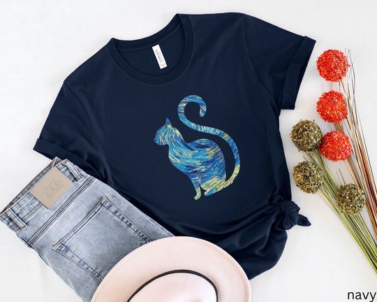 Van Gogh Starry Night Cat Shirt, Aesthetic Tshirt, Van Gogh Art Teacher T-shirt