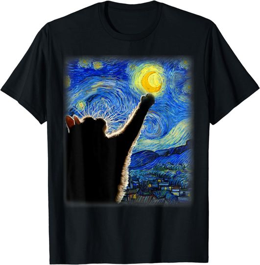 Van Gogh Starry Night Cat T-Shirt - Classic Fit