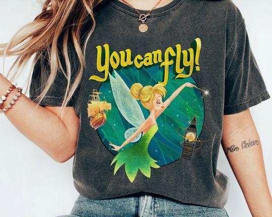 Disney Peter Pan Princess Tinker Bell You can Fly Retro 90s Shirt