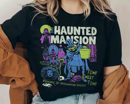 Disney Hitchhiking Ghosts Madame Leota Hatbox Ghost Shirt, Haunted Mansion Halloween Tee