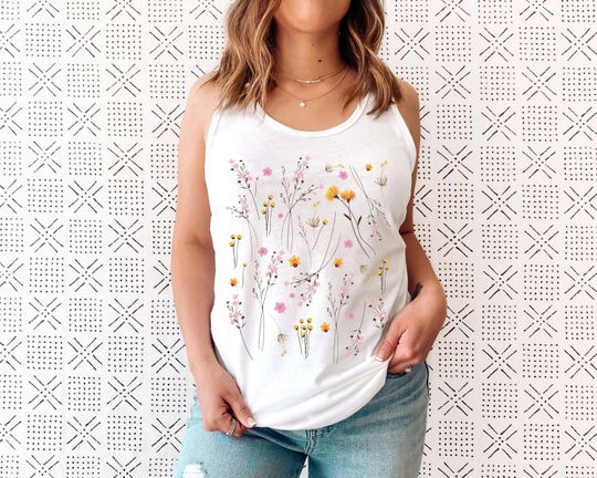 Wildflowers Graphic Tank, Botanical Flower Tank Top, Floral Shirt, Gift for Women