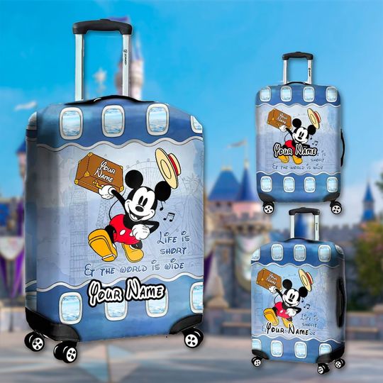 Custom Mouse Luggage Cover, Cartoon Luggage Protector, Magic Kingdom Trip Gift