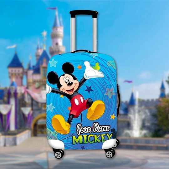 Custom Mouse With Star Luggage Cover, Cartoon Luggage Protector, Magic Kingdom Trip Gift
